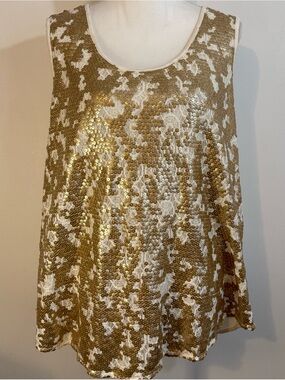 Worthington Ivory Gold Sequin Lace Sleeveless Top Plus Size 2X